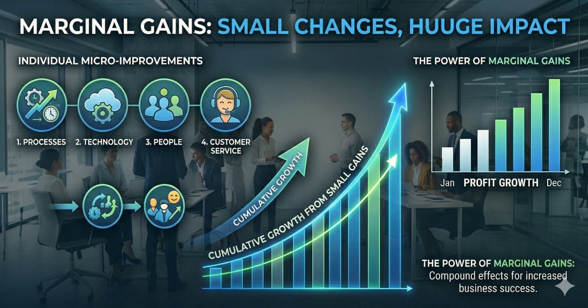 Marginal gains infographic — small changes, huge impact on business performance